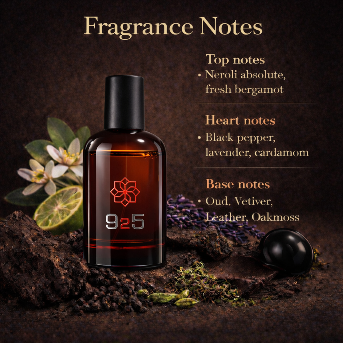 ENROSE 925 Luxury Eau de Parfum for Men, Long Lasting Fragrance, Bergamot Neroli Lavender Oud Citrus Woody, 100 ml