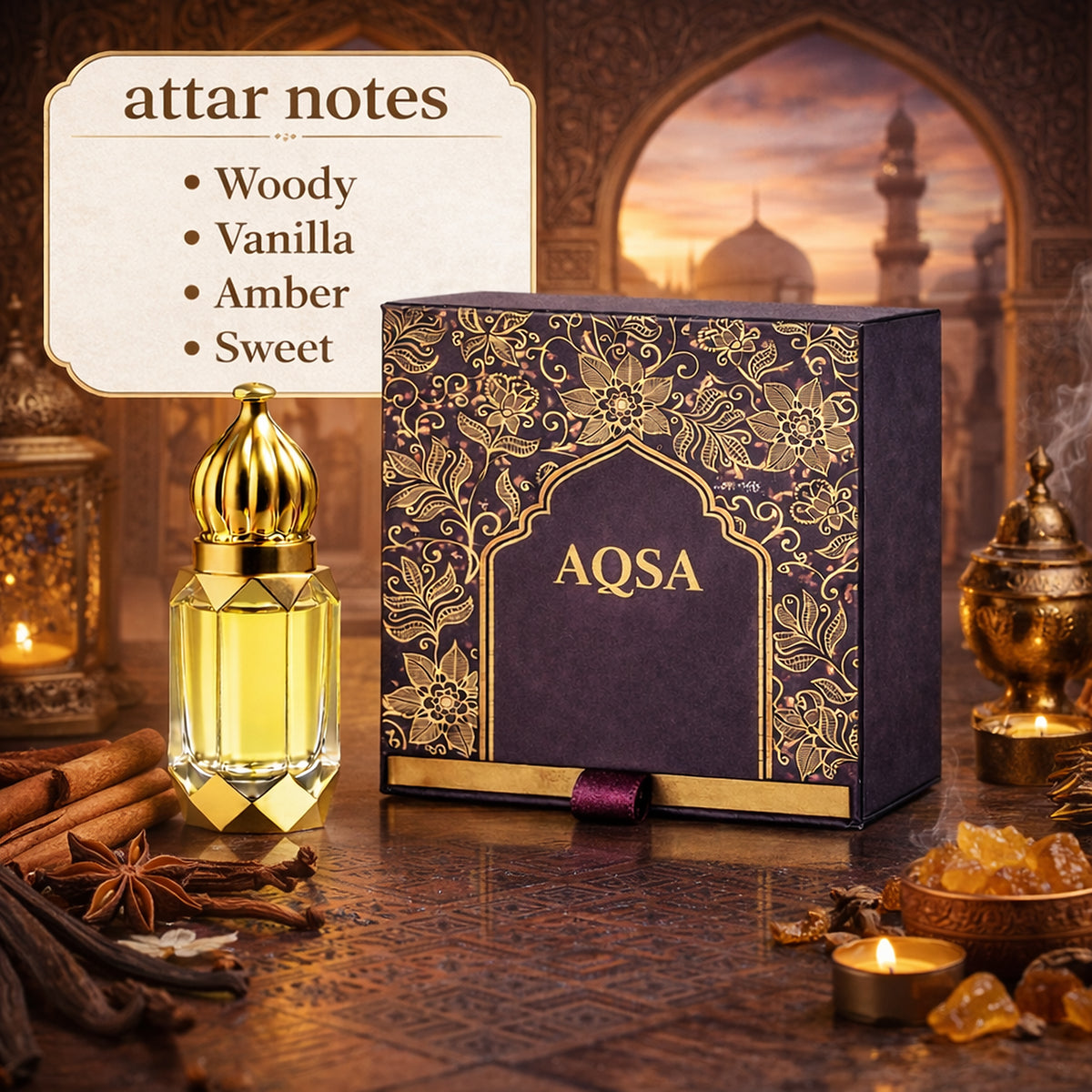 ENROSE AQSA premium fragrance oil | Woody Floral Unisex Fragrance, Powdery Citrus Fruity Scent, 6ml, Premium Gift