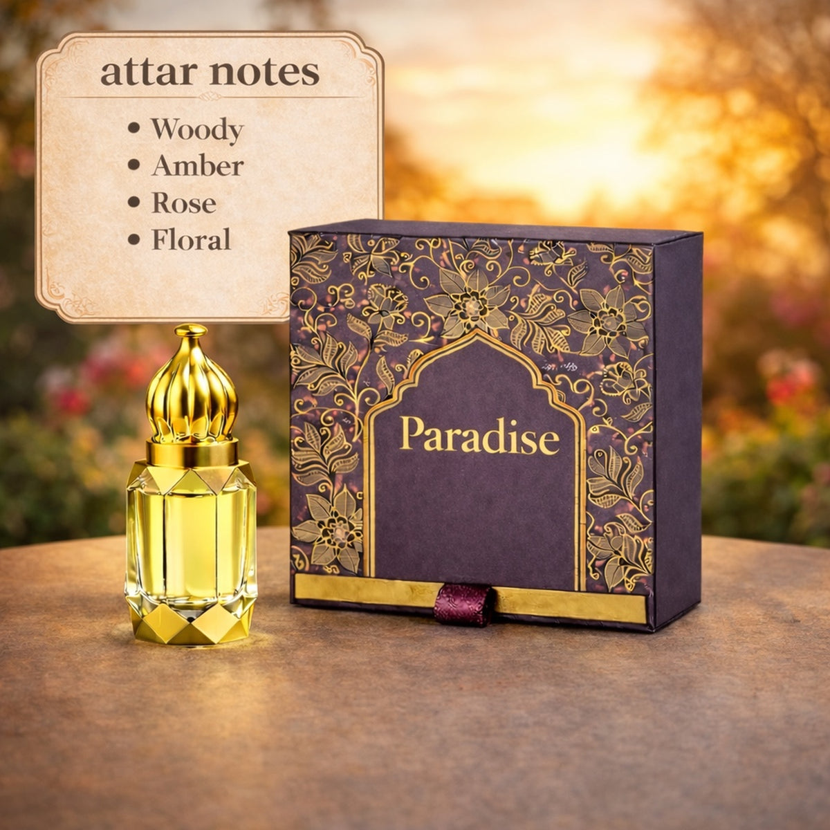 ENROSE Paradise Oriental Unisex Perfume Oil, Woody Amber Floral Rose, Long Lasting, 6ml, Ideal Gift