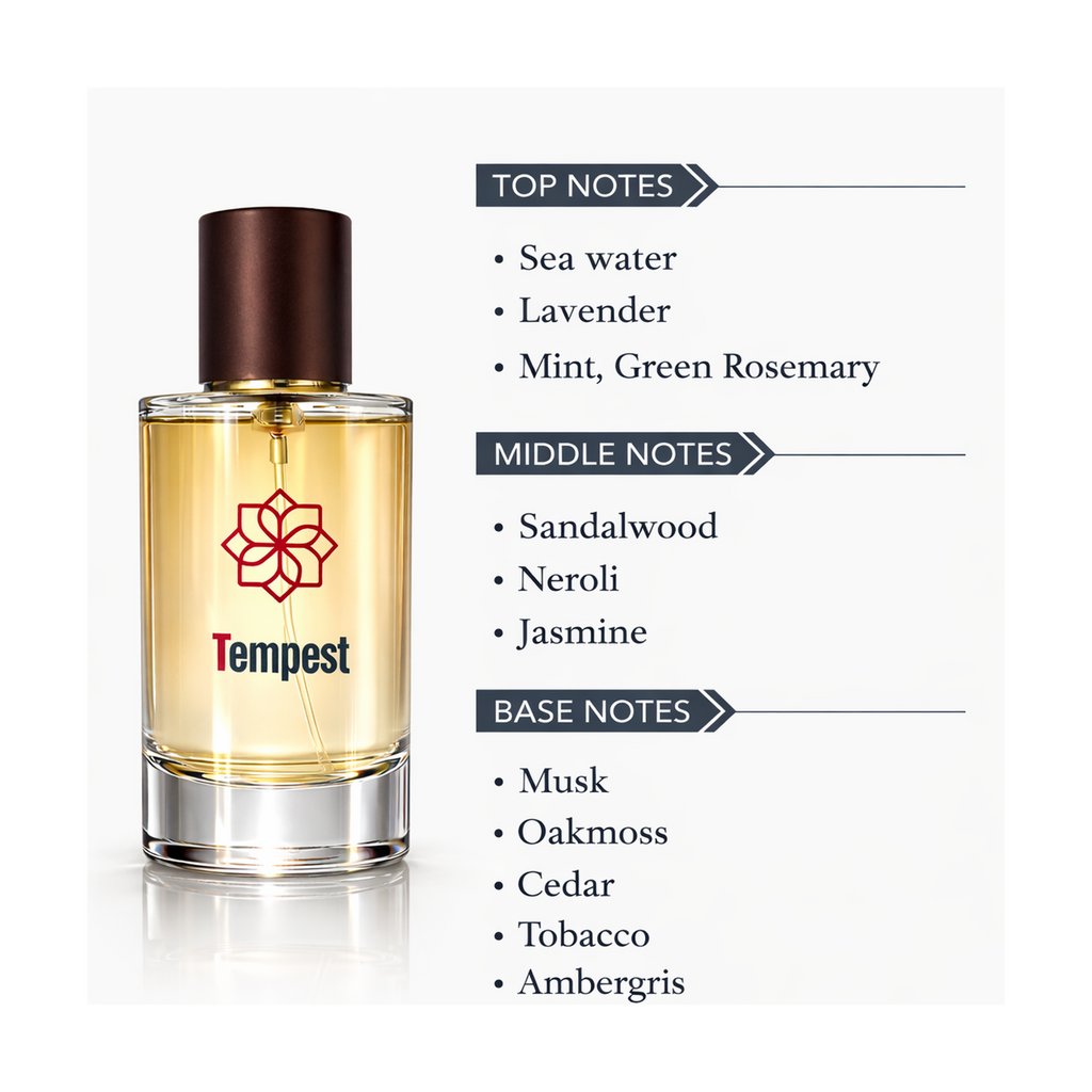 ENROSE Tempest Eau de Parfum for Men, Aquatic Fresh Fragrance, Sea Water, Lavender, Sandalwood Notes, 50ml